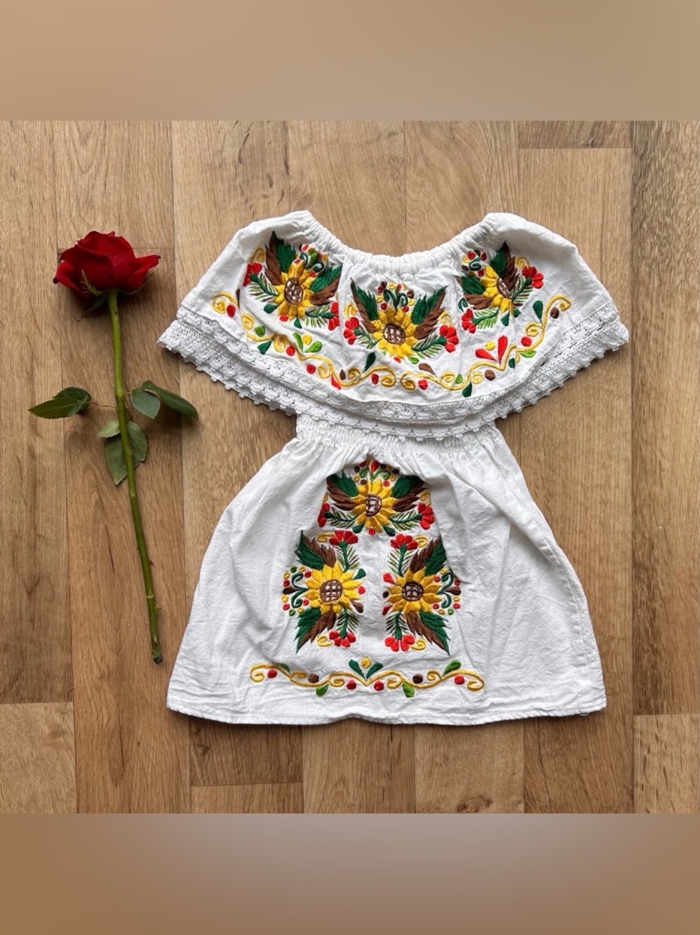 Hand Embroidered Sunflower Peasant Dress